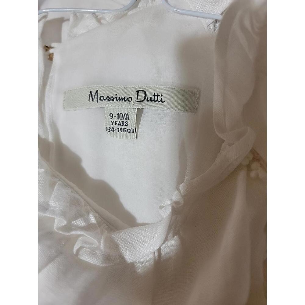 Massimo Dutti Linen Size 9-10 White Ruffles Lined Girls Dress #W2 - Picture 8 of 11